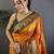 Orange silk blend floral butta zari weaving banarasi with peacock zari weaving border