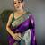 Magenta silk blend floral butta zari weaving banarasi with peacock zari weaving border