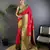 Red silk blend floral butta zari weaving banarasi with peacock zari weaving border