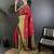Red silk blend floral butta zari weaving banarasi with peacock zari weaving border