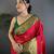 Red silk blend floral butta zari weaving banarasi with peacock zari weaving border