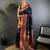 Navy blue silk blend floral butta zari weaving banarasi with peacock zari weaving border