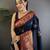 Navy blue silk blend floral butta zari weaving banarasi with peacock zari weaving border