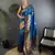 Royal  blue silk blend floral butta zari weaving banarasi with peacock zari weaving border