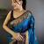 Royal  blue silk blend floral butta zari weaving banarasi with peacock zari weaving border