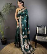 Deep teal silk blend meenakari zari weaving banarasi saree