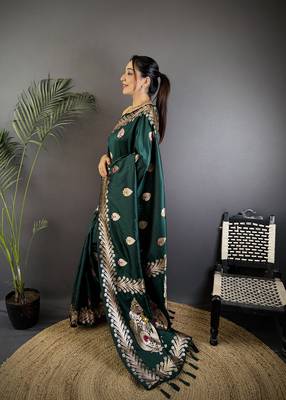 Deep teal silk blend meenakari zari weaving banarasi saree 2