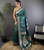 Dusty teal silk blend meenakari zari weaving banarasi saree