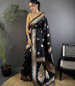 Black silk blend meenakari zari weaving banarasi saree