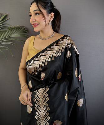 Black silk blend meenakari zari weaving banarasi saree 4