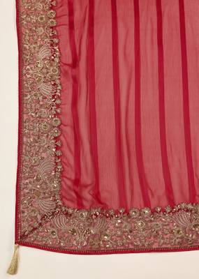 Red chiffon embroidered saree with blouse piece 8