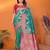 Pine green silk blend woven zari weaving banarasi saree with contrast weaving border