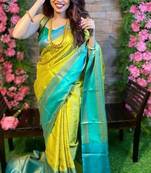 Elegant traditional saree look with floral backdrop