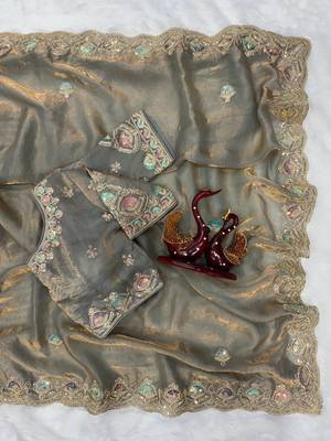 grey dual shade sequin embroidered silk blend saree 1