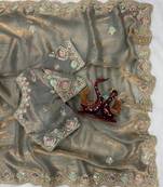 grey dual shade sequin embroidered silk blend saree