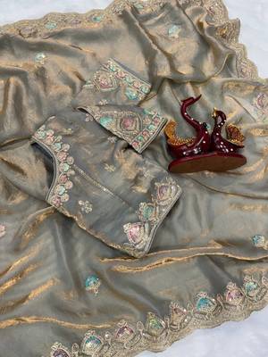 grey dual shade sequin embroidered silk blend saree 3