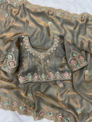 grey dual shade sequin embroidered silk blend saree 4