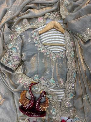 grey dual shade sequin embroidered silk blend saree 5