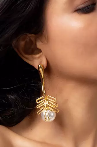High gold pearl drop statement earrings