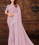 Lavender resham sequins embroidery work georgette saree