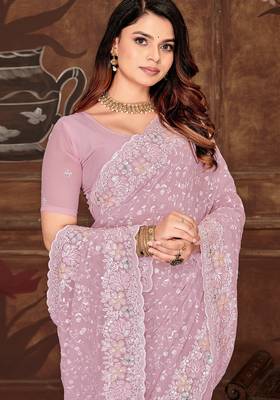Lavender resham sequins embroidery work georgette saree 3