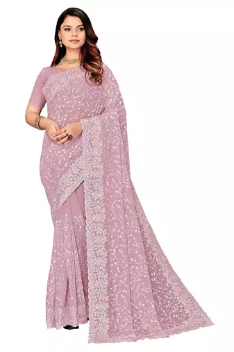 Lavender resham sequins embroidery work georgette saree