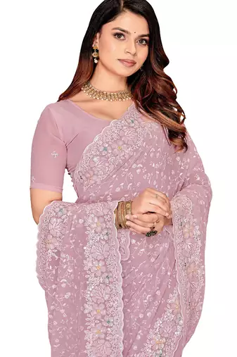 Lavender resham sequins embroidery work georgette saree