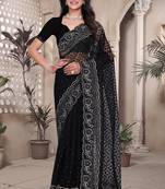 Black resham badla zari embroidery work net saree