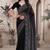 Black resham badla zari embroidery work net saree