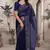Navy blue resham badla zari embroidery work net saree