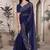 Navy blue resham badla zari embroidery work net saree