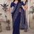 Navy blue resham badla zari embroidery work net saree