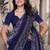Navy blue resham badla zari embroidery work net saree