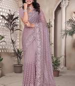 Lavender resham badla zari embroidery work net saree