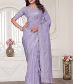 Lavender resham sequin zarkan embroidery work silk blend saree