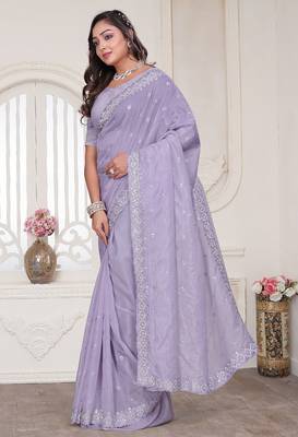 Lavender resham sequin zarkan embroidery work silk blend saree 3