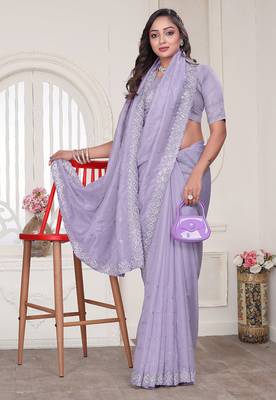 Lavender resham sequin zarkan embroidery work silk blend saree 4