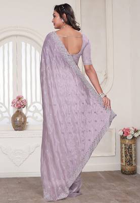 Dusty pink resham sequin zarkan embroidery work silk blend saree 2