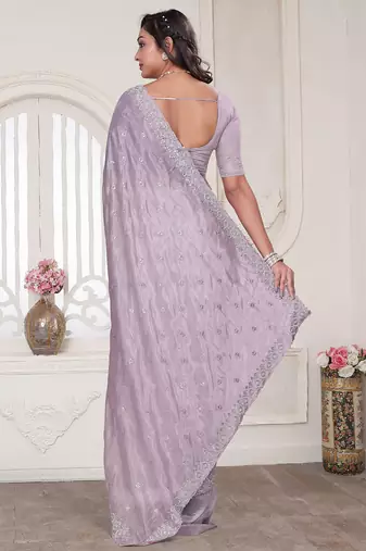 Dusty pink resham sequin zarkan embroidery work silk blend saree