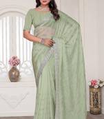 Pista resham sequin zarkan embroidery work silk blend saree