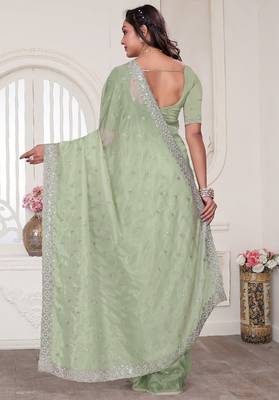 Pista resham sequin zarkan embroidery work silk blend saree 2