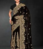 Black zari badla embroidery work silk blend saree