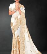 White zari badla embroidery work silk blend saree