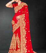 Red zari badla embroidery work silk blend saree