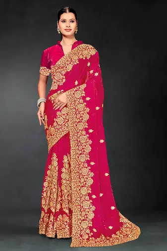 Rani zari badla embroidery work silk blend saree