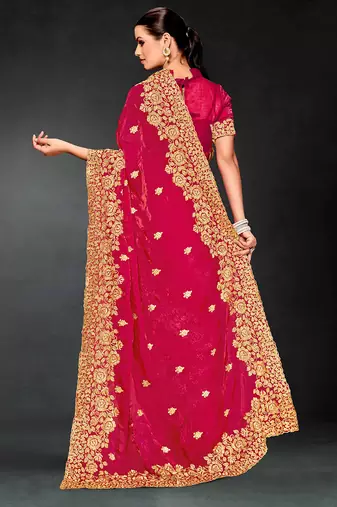 Rani zari badla embroidery work silk blend saree