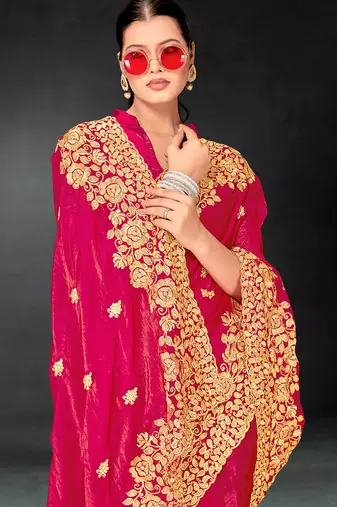 Rani zari badla embroidery work silk blend saree