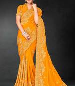 Mustard zari badla embroidery work silk blend saree
