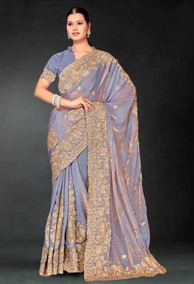 Dusty pink zari badla embroidery work silk blend saree 1