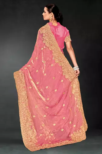Dusty pink zari badla embroidery work silk blend saree